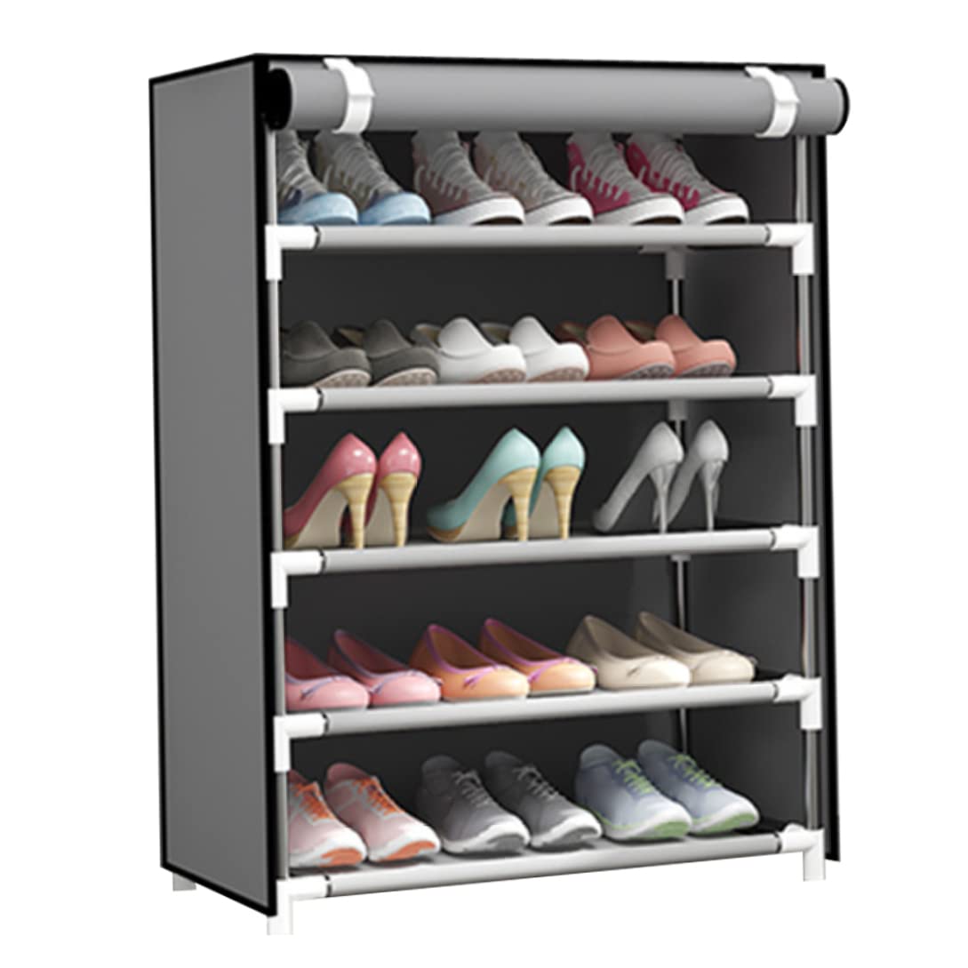 Hbbgdiy Shoe Rack Heavy Duty 6 Tier Waterproof Washable Shoe Storage Organiser Dustproof Minimalist Stackable Shelf Cabinet for Entryway Living Room Closet Grey