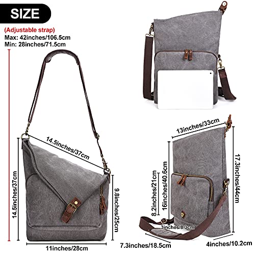 Bolso bandolera de lona para mujer con cuero genuino miniatura 7