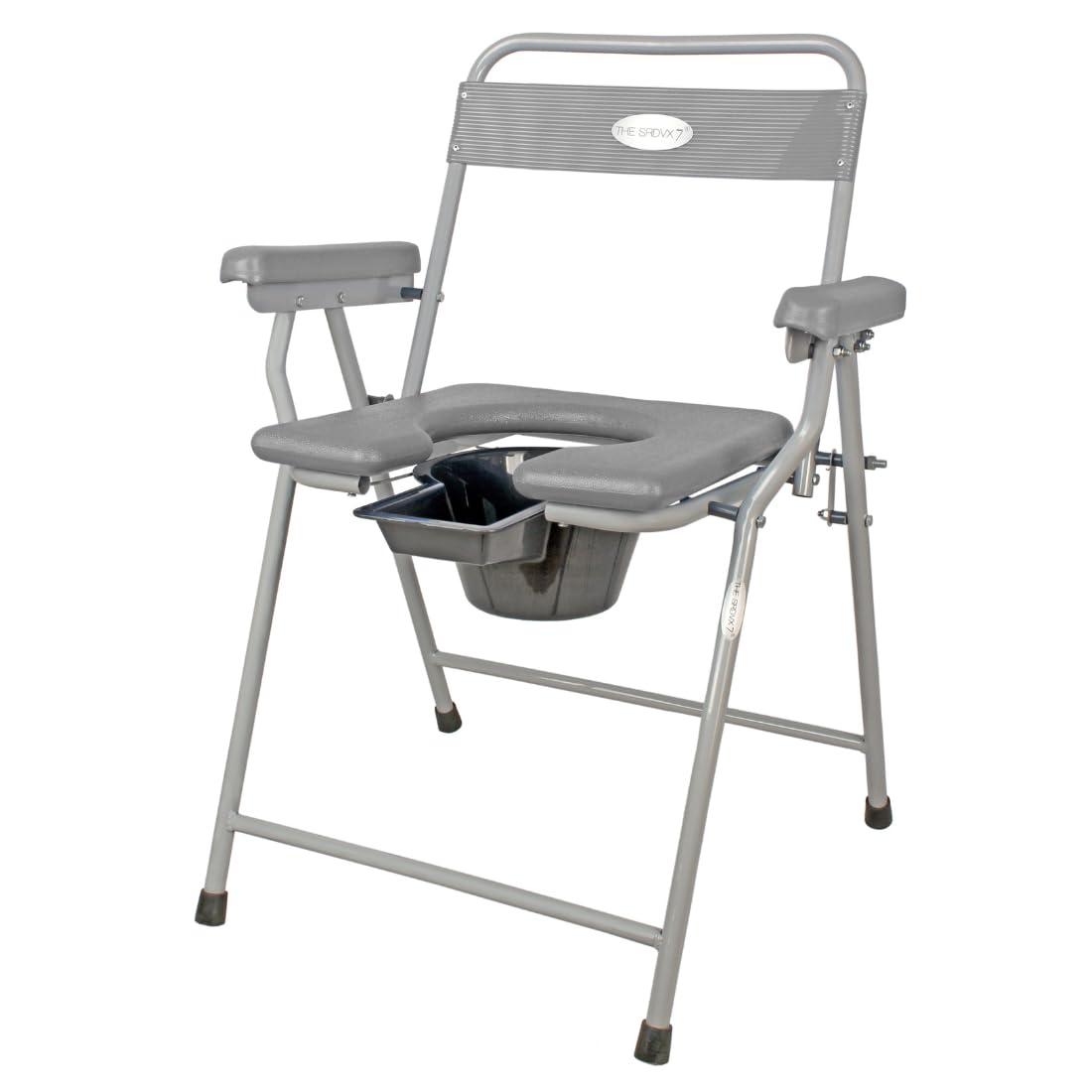 Premium Folding Powder Coated Metal Steel Shower Bathing Room Mobile Commode Chair Indian Toilet Seat For Elderly Disabled Man and Pregant Women Support Safe Chair Anti-Slip (Grey)-image-26
