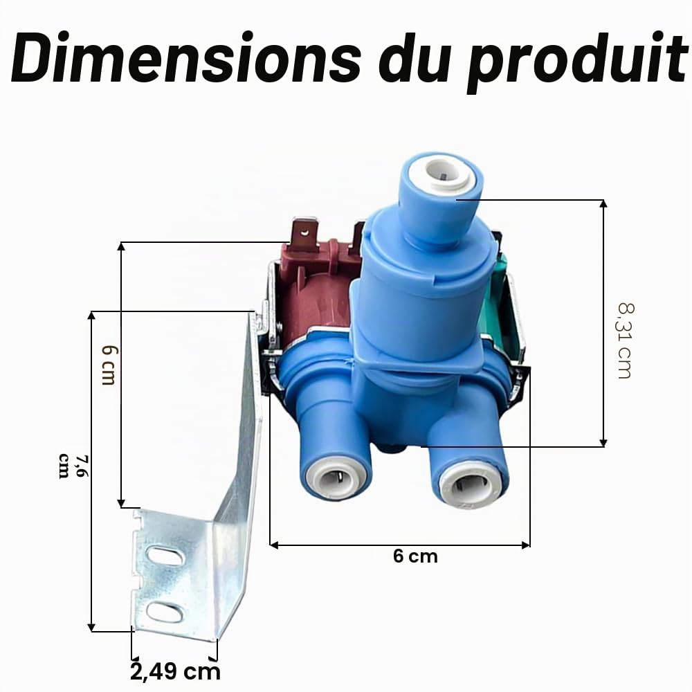 Vanne d'entrée d'eau pour réfrigérateur, électrovanne de rechange compatible avec les réfrigérateurs Whirlpool, Kenmore, KitchenAid (W10179146)