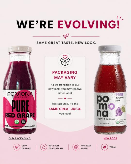 Image of Pomona Organic Juices Pure Grape Juice, 8.4 Ounce Bottle (Pack of 12), Cold Pressed Organic Juice, Non-GMO, No Sugar Added, Not from Concentrate, Gluten Free, Preservative Free