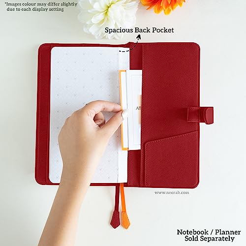 Image of NEORAH- PETITE Notebook SLEEVE with SNAP Button -[SLEEVE ONLY]|Vegan Leather|Office Diary Holder with Penloop|2 Front & 1 Back Pocket|4 Card Slots|2 BookMarks -Fits any PETITE Softcover - RED