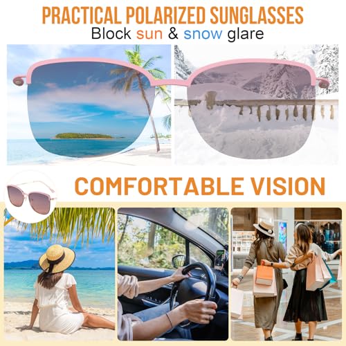 Image of Women's Large Blue Light Blocking Glasses plus Magnetic Sunglasses Clip, Easy to Switch to Shades for Driving