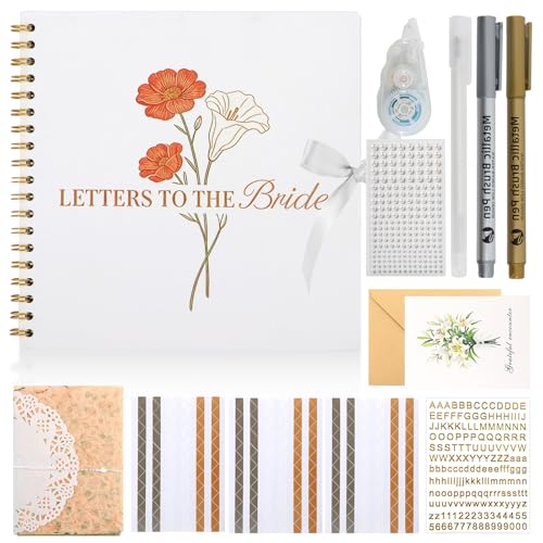 Lignumix 10x10 inch Scrapbook Photo Album for Wedding Letters to The Bride Scrapbooks with 30 Blank Pages and Scrapbook Supplies DIY Memory Guest Book for Bridal Shower Bachelorette Party