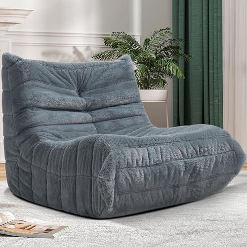 Cansunna Bean Bag Chair Big Sofa Beanbag Chair for Adults Fireside Chair Bean Bag Lounger with Memory Foam Filled for Home,Apartment or Gaming Venue(Grey Plush)