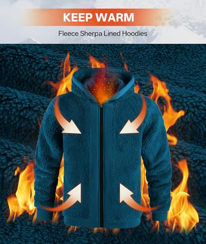 Image of V VALANCH Men Hoodies Zip Up Sherpa Lined Sweatshirts Heavyweight Thick Warm Fleece Winter Jacket