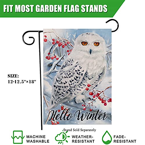 Furiaz Hello Winter Owl Red Berries Small Garden Flag, Snow House Yard Lawn Decorative Flag Tree Branches Home Outside Decoration, Christmas Snowflake Farmhouse Burlap Outdoor Decor Double Sided 12X18 #TOP1