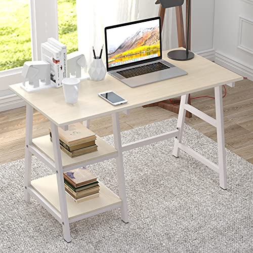 Sogeshome 47'' Computer Desk With Shelf Office Desk Computer Workstation Trestle Desk Pc Desk, Maple #TOP2