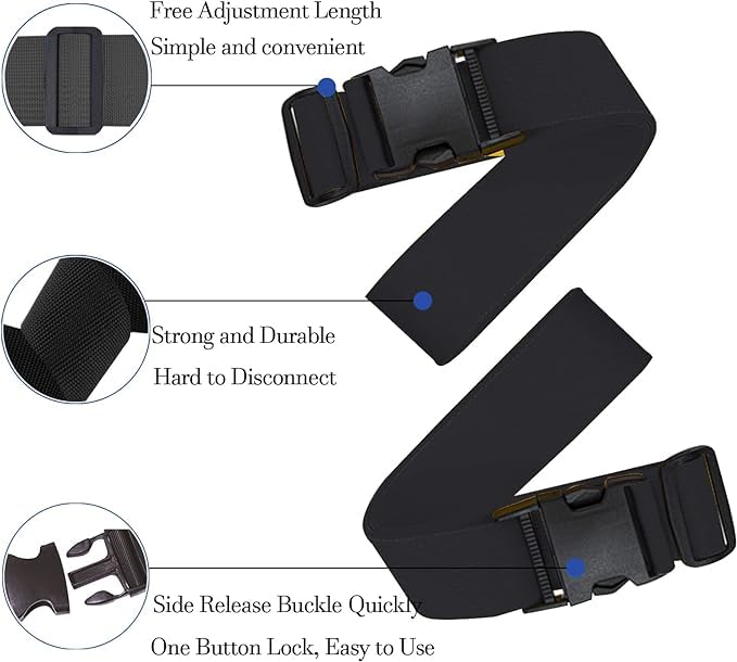 Image of Luggage Straps: Secure Your Belongings, Made Seat Belt Material Size 2 inch X6.5FT Color + 1 ADD A Baggage Belt(1 inchX20 inch Black) (Black, 4 Pack)