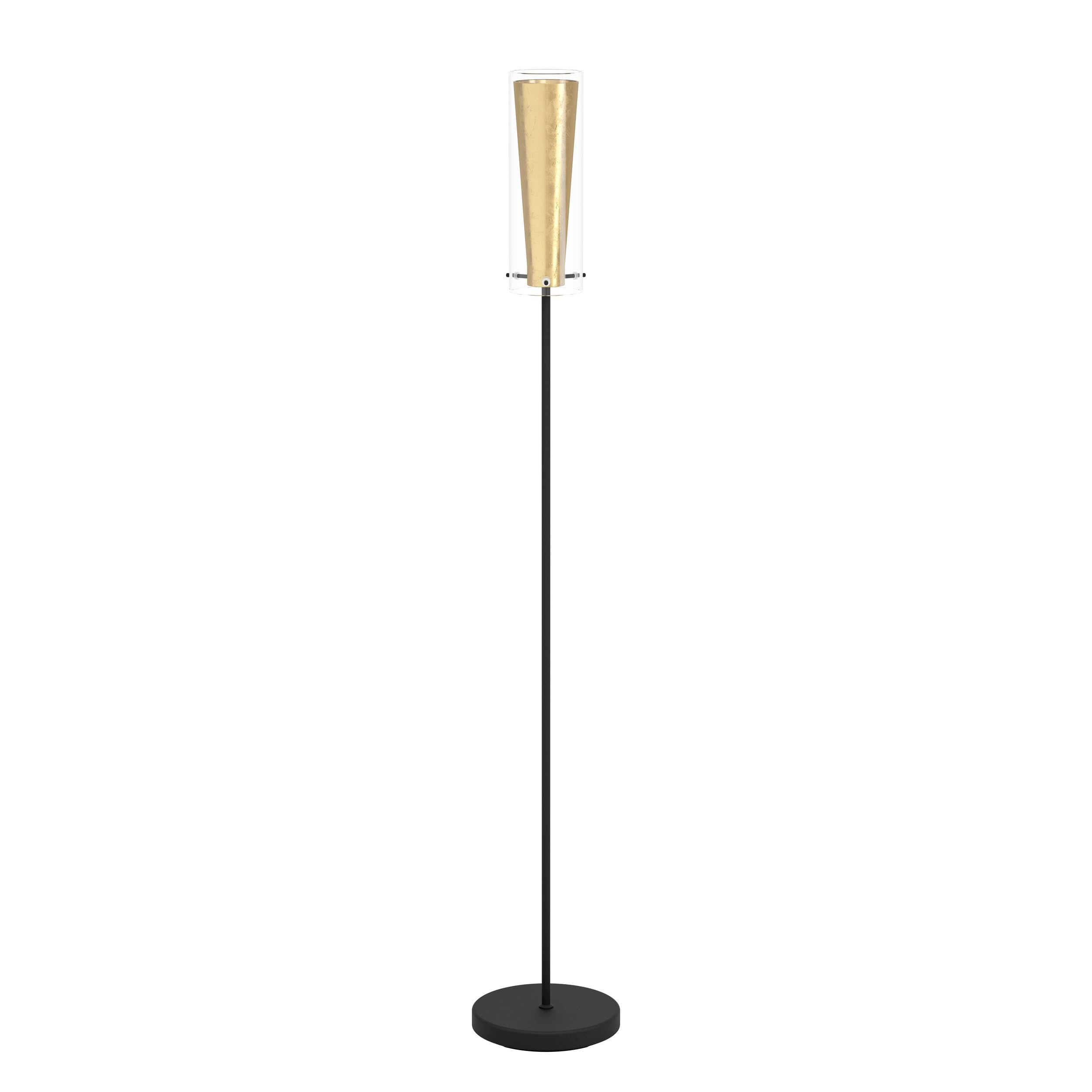 Eglo Pinto Gold Floor lamp, 1 Flame Floor lamp, Floor lamp Made of Steel, Colour: Black, Gold, Glass: Clear, Gold, Socket: E27, incl. Foot Switch
