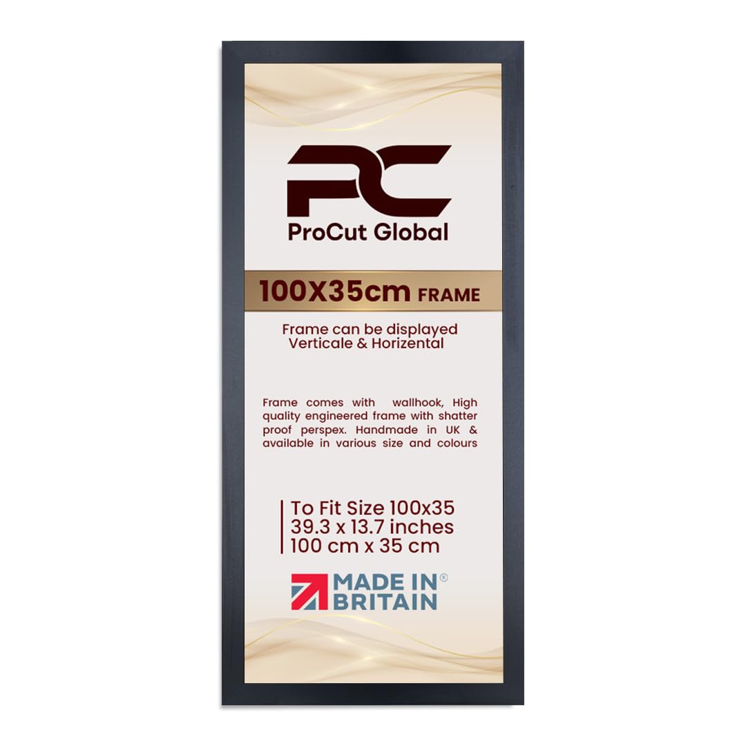 Procut Global 100X35CM Matt Black Picture Frames - Modern Wooden Photo Frame with Shatterproof Perspex for Wall or Tabletop - Perfect for Posters, Certificates, Prints - Sizes & Colors Available