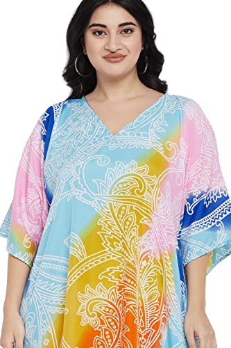 Image of Oussum Women Polyester Casual Long Plus Size Beach Caftan Cover Up Maxi Dress 1X-3X Summer Kaftan Dresses for Women