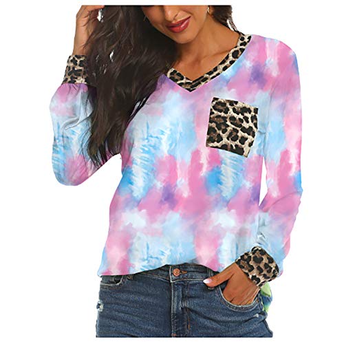 Camiseta feminina, moletons com gola redonda, camisas casuais de patchwork de leopardo, sexy, dégrad