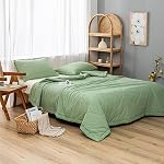 NTCOCO Summer Lightweight Comforter Set,Thin Quilt,100% Washed Cotton,Machine Washable,Soft Comfy Breathable Can Sleep Naked(Queen,Apple Green