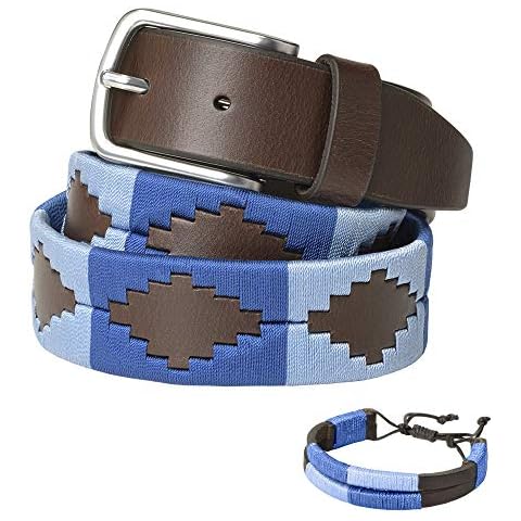 PELPE - Argentine leather belt, with matching string and leather bracelet. Belt embroidered on leather, for men and women. Argentine Polo Belts Cover