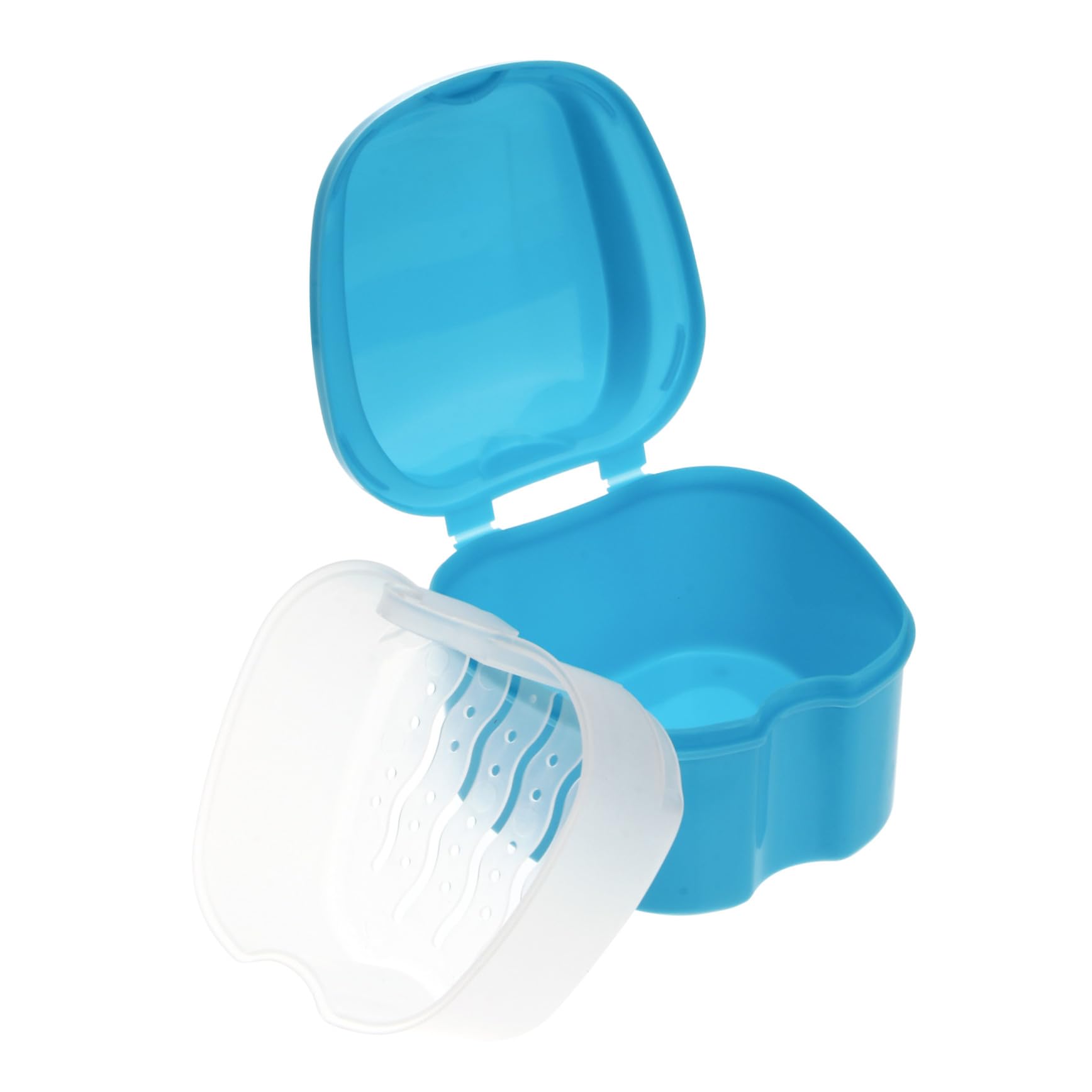Healvian Boîte à Dentier Bleue avec Filet Suspendu Étui de Rangement et Nettoyage pour Prothèses Dentaires Accessoire Pratique pour Adultes et Personnes Âgées