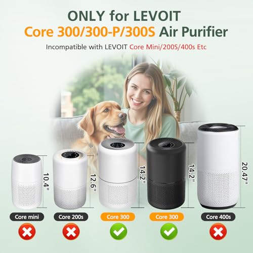 Core 300 Replacement Filter for LEVOIT Core 300 Core300-P Core 300S Core 300-P VortexAir Air Purifier, Core 300-RF, 3-in-1 HEPA Activated Carbon, 2 Pack, White, Core 300-P