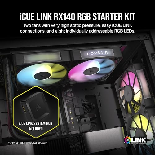 Image of CORSAIR iCUE Link RX140 RGB 140mm PWM Fans with iCUE Link System Hub - Magnetic Dome Bearing - Dual Pack - Black