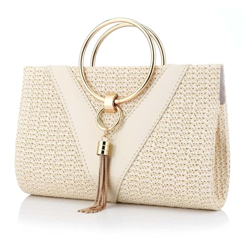 Image of YYW Summer Beach Straw Evening Bag,Straw Clutch Purse Straw Handbag Shoulder Bag Top-handle Bag
