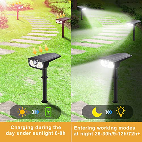 Solar Spot Lights Outdoor Motion Sensor 2 Pack, Ip67 Waterpoof Solar Landscape Spotlights 2-In-1 Bright Solar Outdoor Lights, 3 Lighting Mode Led Solar Garden Lights For Pathway Yard Wall(Cool White) #TOP2