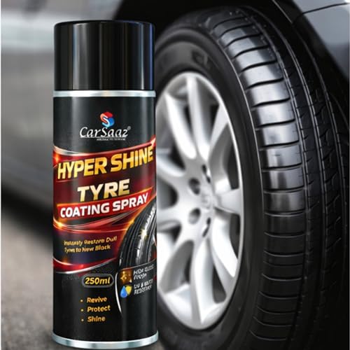Image of CAR SAAZ Hyper Shine Tyre Coating Spray 250ml | Enhances Tyre Life, Restores Dull & Faded Tyres, Hydrophobic Protection | Long Lasting Gloss, Dressing Spray, Restore, Protect & Shine