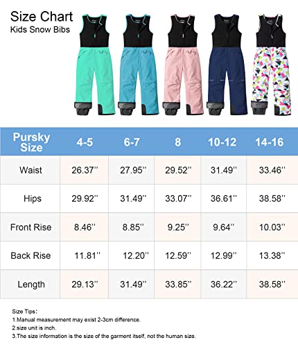 Pursky Kids Insulated Snow Bib Unisex Waterproof Snow Overalls For Boys Youth Teen Ski Pants Snow Pants Girls Snowpants Husky Ski Bibs Geometry 14/16 #TOP6