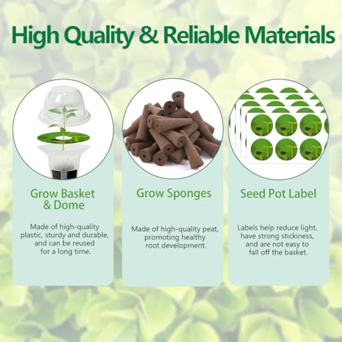 Image of 73pcs Seed Pod Kit for Aerogarden, Hydroponics Garden Accessories for System Compatible with Hydroponics Supplies from All Brands, 18 Grow Sponges, 12 Plant Baskets & Domes, 30 Pod Labels, 1 Tweezer