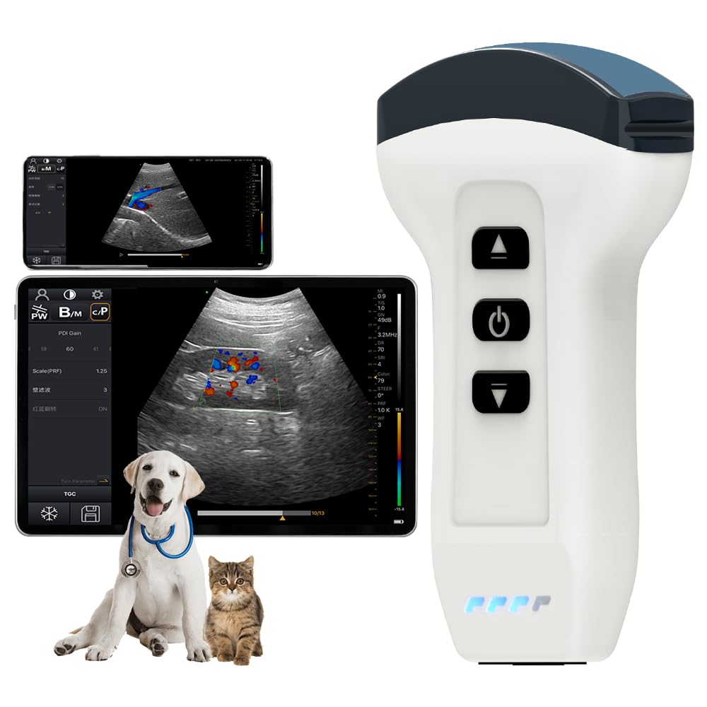 DAWEIanimed Wireless Color Doppler Ultrasound Machine 3.5MHZ Convex Probe, Wireless Veterinary Ultrasound Machine for Android and iOS, Handheld Ultrasound Scanner for Pig, Cow, Dog, Sheep