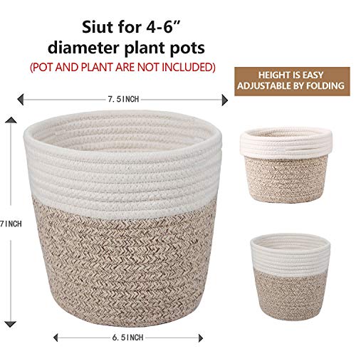 Oradrem Cotton Rope Plant Basket Modern Woven Basket For 6" Flower Pot Floor Indoor Planters,Rustic Home Decor Storage Organizer H6 3/4" X W6 1/2" #TOP1