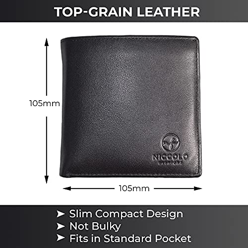 Large Wallet for Men with 10 slots for credit cards and IDs. Slim Design to fit in your pocket, Not Bulky. Minimalist Bifold Organizer. Made with Top-Grain Leather. 4x4 in.2