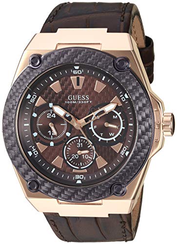 GUESS Brown Genuine Leather Watch with Brown Dial, Day, Date + 24 Hour
