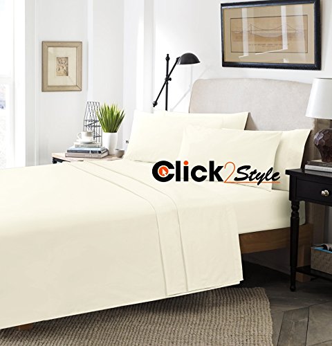 clicktostyle Fitted Valance Sheets Polycotton T180 Percale Valances Pillow Cases Sold Separately (Double, Cream)