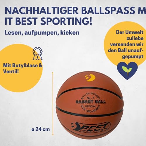 BEST SPORTING Basketball Gr&ouml;&szlig;e 7 - Grip-Oberfl&auml;che & offiziellem Gewicht - unterschiedliche Designs, unaufgepumpt, Outdoor geeignet