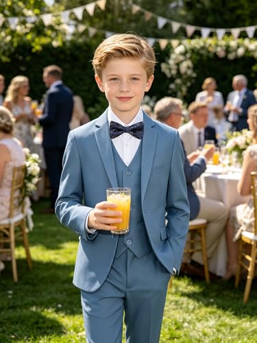 Image of Boys' Formal Suit 5 Piece Slim Fit Suits for Boy Kids Tuxedo Toddler Wedding Ring Bearer Outfit Teen Communion Dress