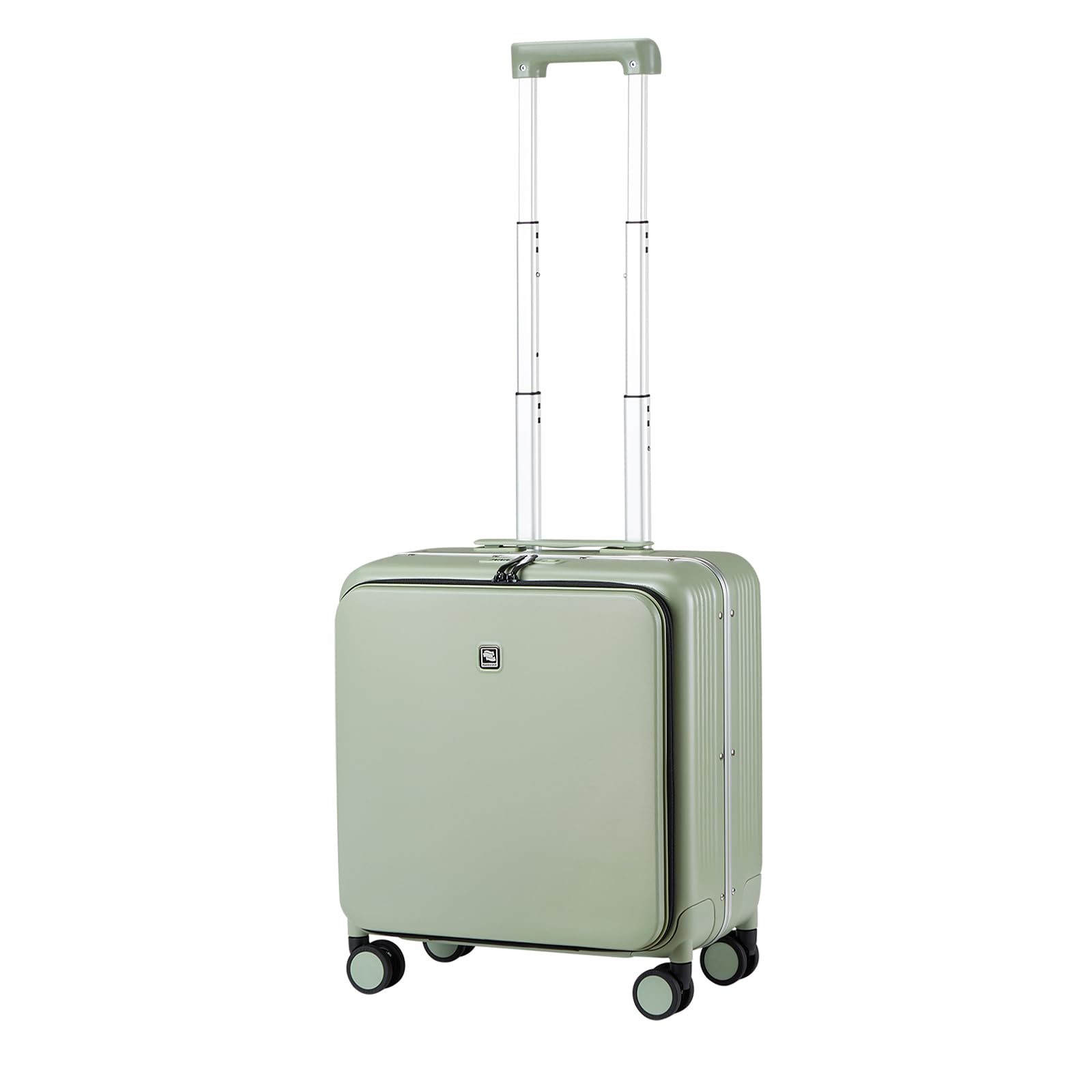 Hanke 18 Inch Carry On Luggage with Front Pocket Aluminum Frame Hard Shell Suitcases with Wheels TSA Luggage Rolling Suitcase for Travel (Can Not Open in The Middle)-Bamboo Green