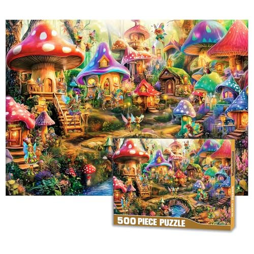 Rompecabezas Jigsaw de 500 piezas para adultos Casa de Hongos, juego de rompecabezas familiar divertido miniatura 1