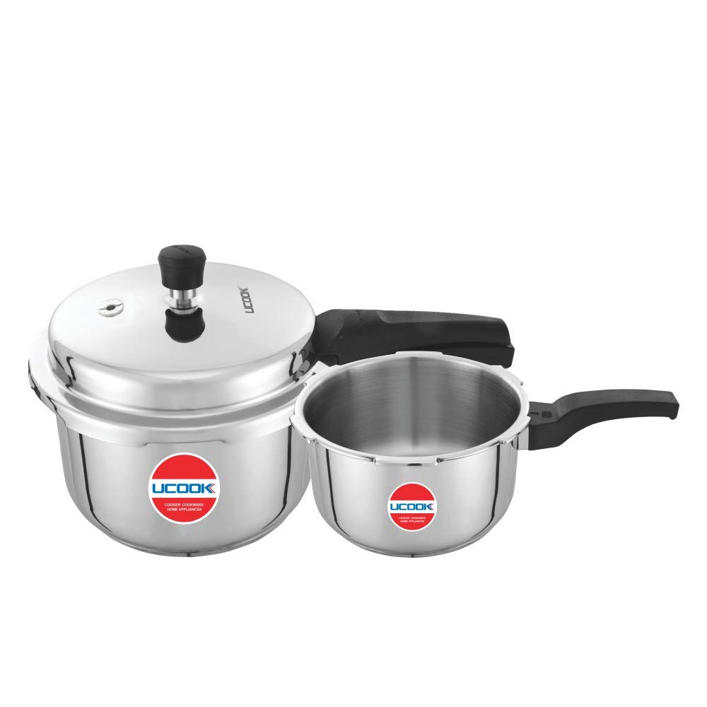 UCOOK Induction Base Stainless Steel Outer Lid Pressure Cooker, 5L (3L and 2L), Silver