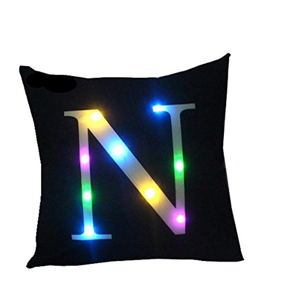 Zuodu N-Black Creative Led Colorful Black Velvet Letter Cushion Cover Pillow Cover - Bar, Party, Festival, Gift Use - 18 Inches Or 45Cm X 45Cm - 1Pc - N Black