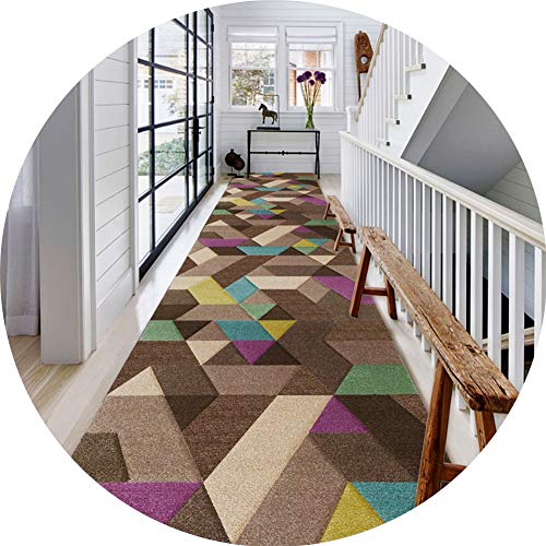 Tapis de passage couloir avec motifs 3D géométriques et structure fine lavable