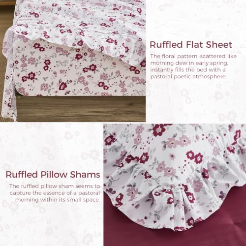 Image of WONGS BEDDING 8PC Queen Comforter Set, Ruffle Comforter with Floral Sheets