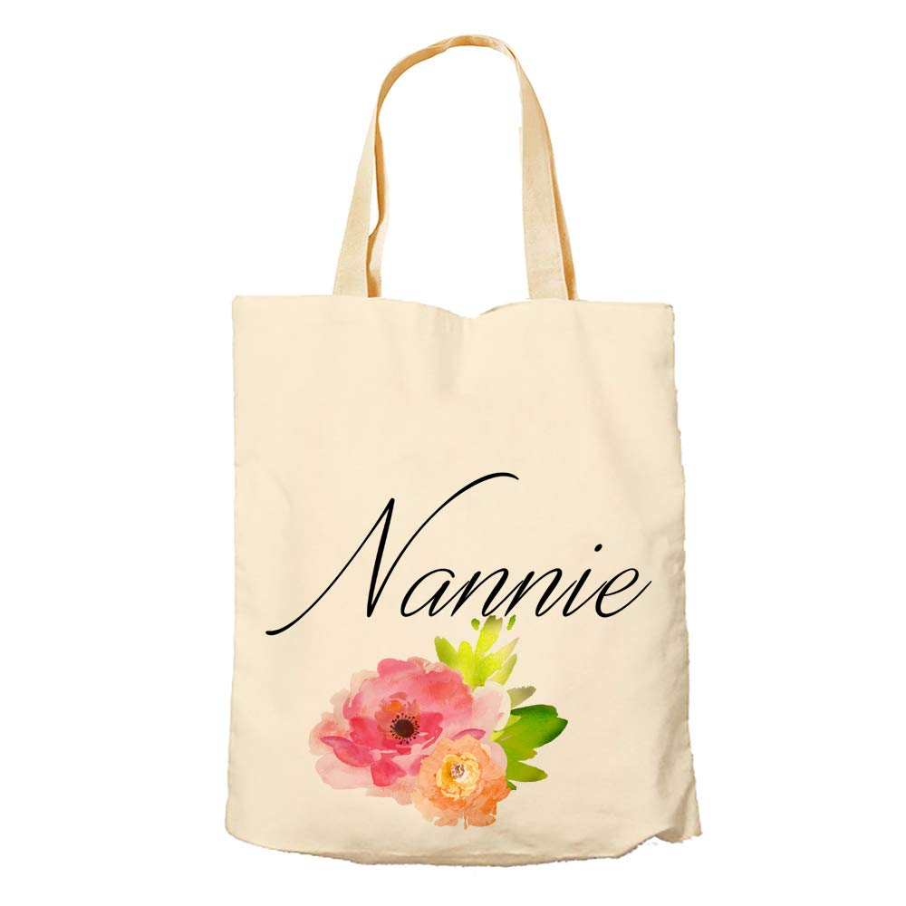 Mothers Day themed Floral Nannie funny Tote Bag-Cotton Shopping Bag.