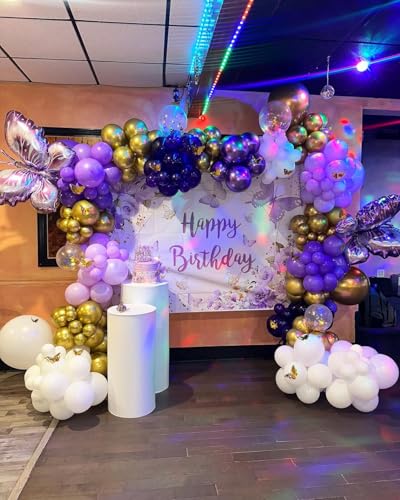 Image of 151Pcs Purple and Gold Balloons Garland Arch Kit - 18 12 10 5 inch Different Size Lavender Lilac Metallic Purple Gold Balloons for Birthday Anniversary Bridal Baby Shower Party Decorations