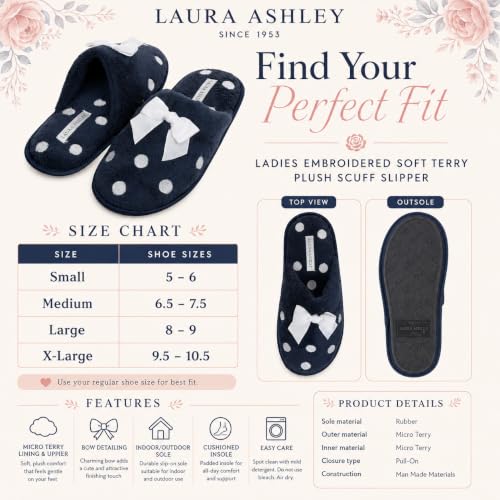 Image of Laura Ashley Ladies Embroidered Soft Terry Plush Scuff Slipper