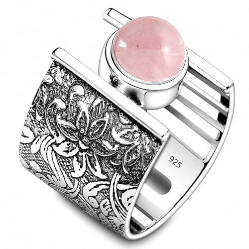 7MM Round Gemstone 925 Sterling Silver Gift Rings for Womens, Floral and Leaves Engraved Ring for Every Occasion