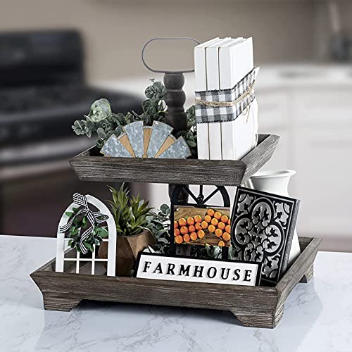 5 Pcs Rustic Farmhouse Decors for Tiered Tray Farmhouse Home Decor Mini Signs Simply Blessed Home Windmill Wooden Beads Garland Rustic Kitchen Decor for Kitchen, Tiered Tray, Coffee Bar
