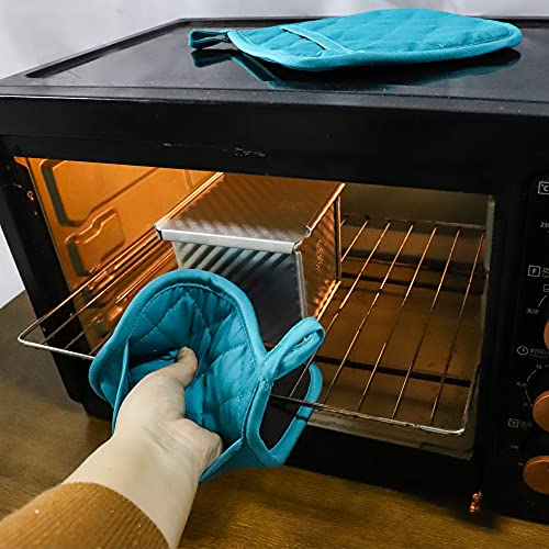 Arcliber Pot Holders,4Pcs Heat Resistant Hot Pads,Non-Slip Rubber Surface Design,Cotton Infill Kitchen Potholders Set,Blue #TOP4