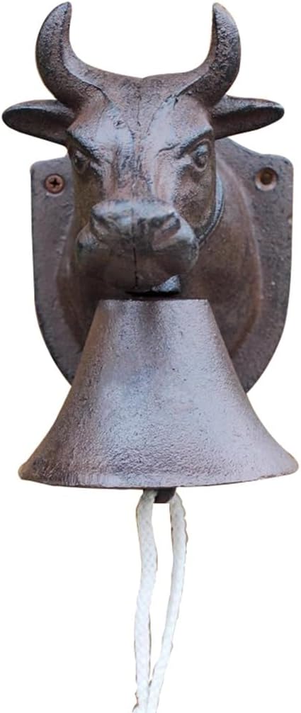 Cast Iron Dinner Bell Cow's Head Decorative Bells Animal Door Bell, Dinner Bells for Outside Farmhouse