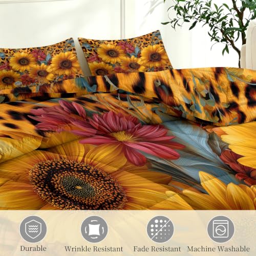 Edredón de leopardo girasol amarillo para noches sin alergias en cama grande 5