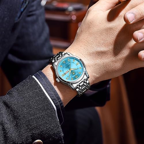 Image of OLEVS Watch for Men Stainless Steel Analog Quartz Chronograph Moon Phase Watch Waterproof Date Luminous Wrist Male Watches,Gift for Men