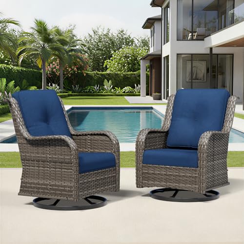 Image of Joyside Swivel Patio Chairs Set of 2, Wicker Patio Furniture with High Back, Deep Seating, Wide Armrest, Thickened Cushions, Outdoor Rattan Furniture for Deck, Porch Use